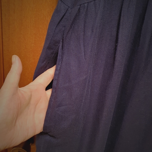 ANKO Navy Blue Short-Sleeve Gathered Waist Double Pockets Dress - Picture 5 of 8